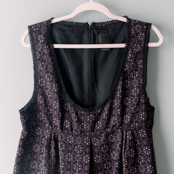 Anna Sui - Brocade - Black Purple Lace Dress - Grunge Vintage Designer - Size 10 - Picture 3 of 10